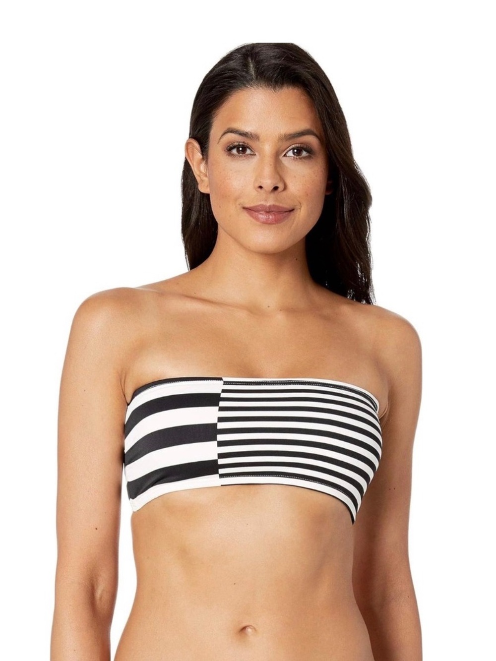 Michael Kors Black and White Striped Bandeau Bikini Top